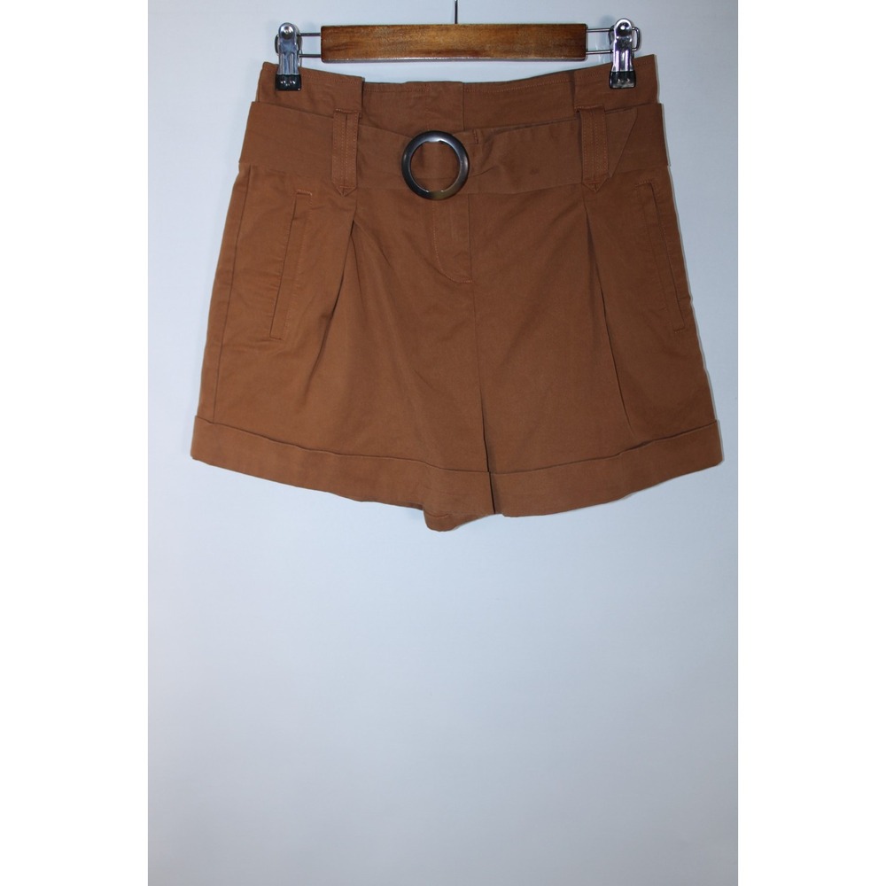 Sezane Women's Size 34/27 Waist Brown Belted High Waist Paper Bag Shorts